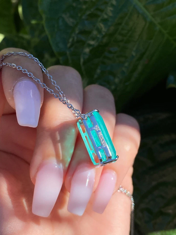 Mesmerizing glowing natural paraiba tourmaline earrings necklace jewelry set 925 - Image 4 of 4