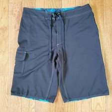 BURNSIDE Men's Size 30 Board Shorts Unlined Swim Trunks Solid BLACK Surf preown