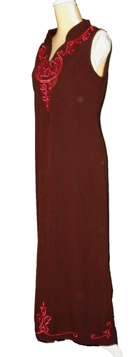 Danny & Nicole NY Dress ~ Womens 12 ~ Brown Chiffon w/Red Embroidering ~ Maxi - Picture 3 of 15