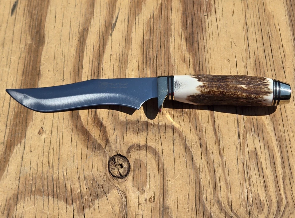 Hen & Rooster Bowie Hunter Knife 5-3/8 Blade Bone Handle HR-4800 w/JF Sheath EXC - Image 4 of 4