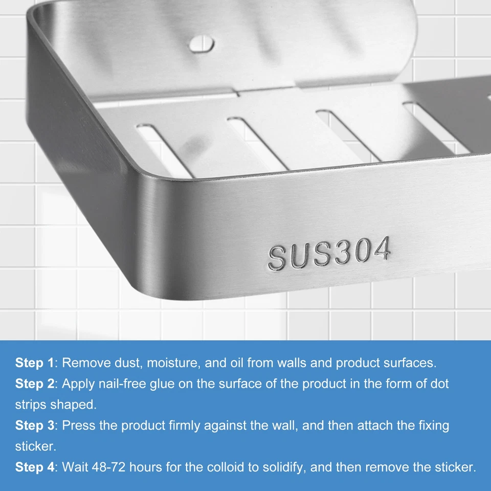 Jabonera montada en la pared 304 bandeja de jabón de acero inoxidable plata cepillada Foto 4 de 4