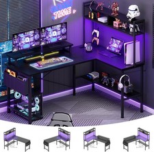 L Shaped Gaming Desk with Led Lights,Reversible Computer Desk with Keyboard Tray