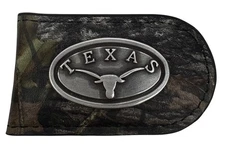 Texas Longhorns Genuine Leather Money Clip-Camo by Enmon-New in Tin