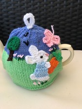 HAND KNITTED PETER RABBIT STYLE TEA COSY  MEDIUM POT Freepost