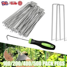 Garden Stakes Galvanized Landscape Staples Weed Barrier Membrane U Pins + Hook