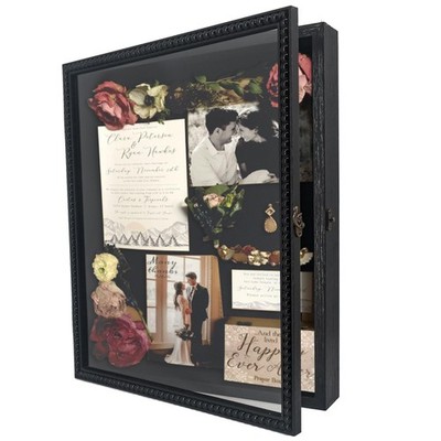 FramePro Large Shadow Box Black 13x16 Front Open with Hinge Beaded Designed D...