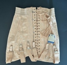 Vintage 1940s GOSSARD Boned Front Lacing Girdle Corset Jacquard Peach Size 24