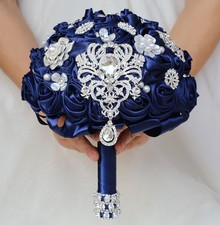Mhojpik Bridal Wedding Bouquet Round Bling Brooch Bouquet Artificial Rose