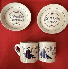Romana Sambuca Espresso Cups & Saucers Set of 2 Ceramic Italy Liqueur Barware
