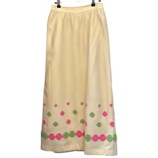 60s Vintage Maxi Skirt Cottagecore Mod Floral Embroidery Cream Boho Summer style