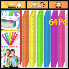 64 Pack 12" Plastic Rulers in Assorted Colors - Clear Transparent Rulers for Sch