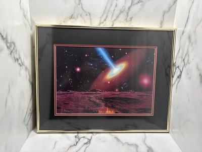 Vintage 70s David Egge Space Art Sci-Fi Landscape Art,'' Framed & Signed 15.5X20 