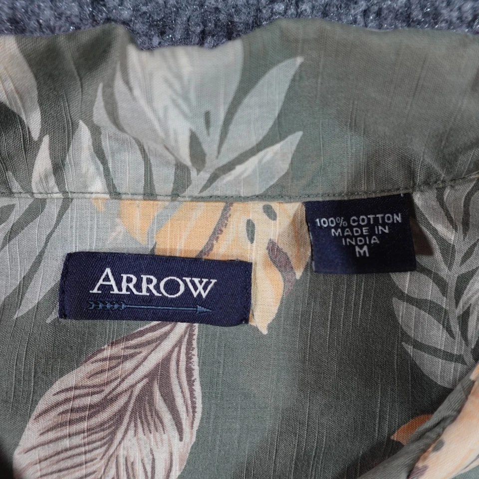 Vintage Arrow Shirt Men M Green Hawaiian Camp Loop Collar Cotton Floral 14560 - Image 3 of 4