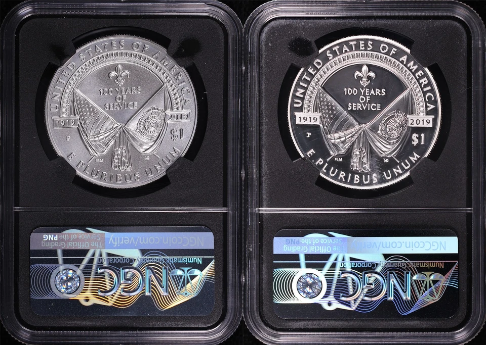 2019-P American Legion S$1 Commemorative Set NGC MS-70 & PF-70 UC FR Black Core - Image 2 of 2