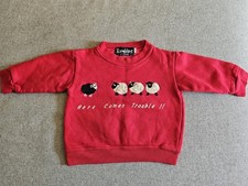 Vintage Kinder Pullover Alter 2 Wanderer Schafe Here Comes Trouble Rot Retro Farmcore