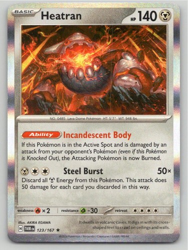 2024 POKEMON HEATRAN TWILIGHT MASQUERADE 123/167 HOLO R NM A76255 FREE S&H