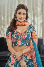 Art Silk Lehenga Choli Set Digital Floral Print Zari Work Sequins Embroidery