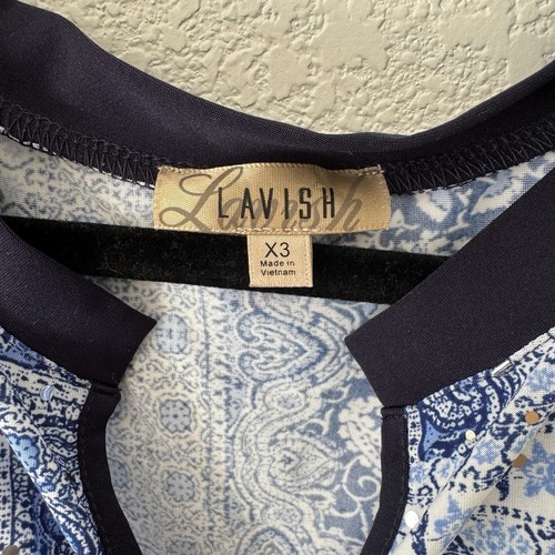 Lavish Womens Plus Size Top 3X Nautical Blue White Striped Tank Lace Overlay - Picture 2 of 6