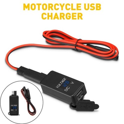 Motorcycle Dual SAE Charger USB to USB Adapter Cable Voltmeter for CellPhone GPS