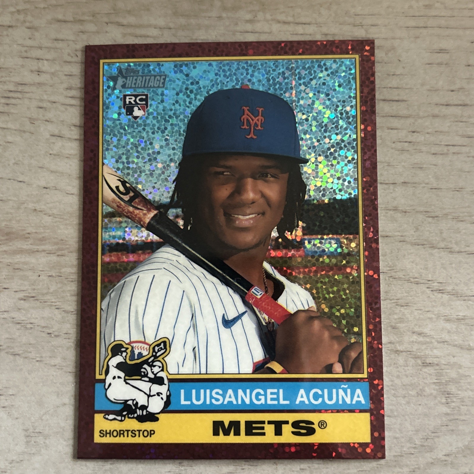 2025 Topps Heritage #274 Luisangel Acuna Chrome Burgundy Sparkle SP