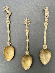 Italian Demitasse Figural Souvenir SPOONS; Vintage,  Set of 3, Gold colored