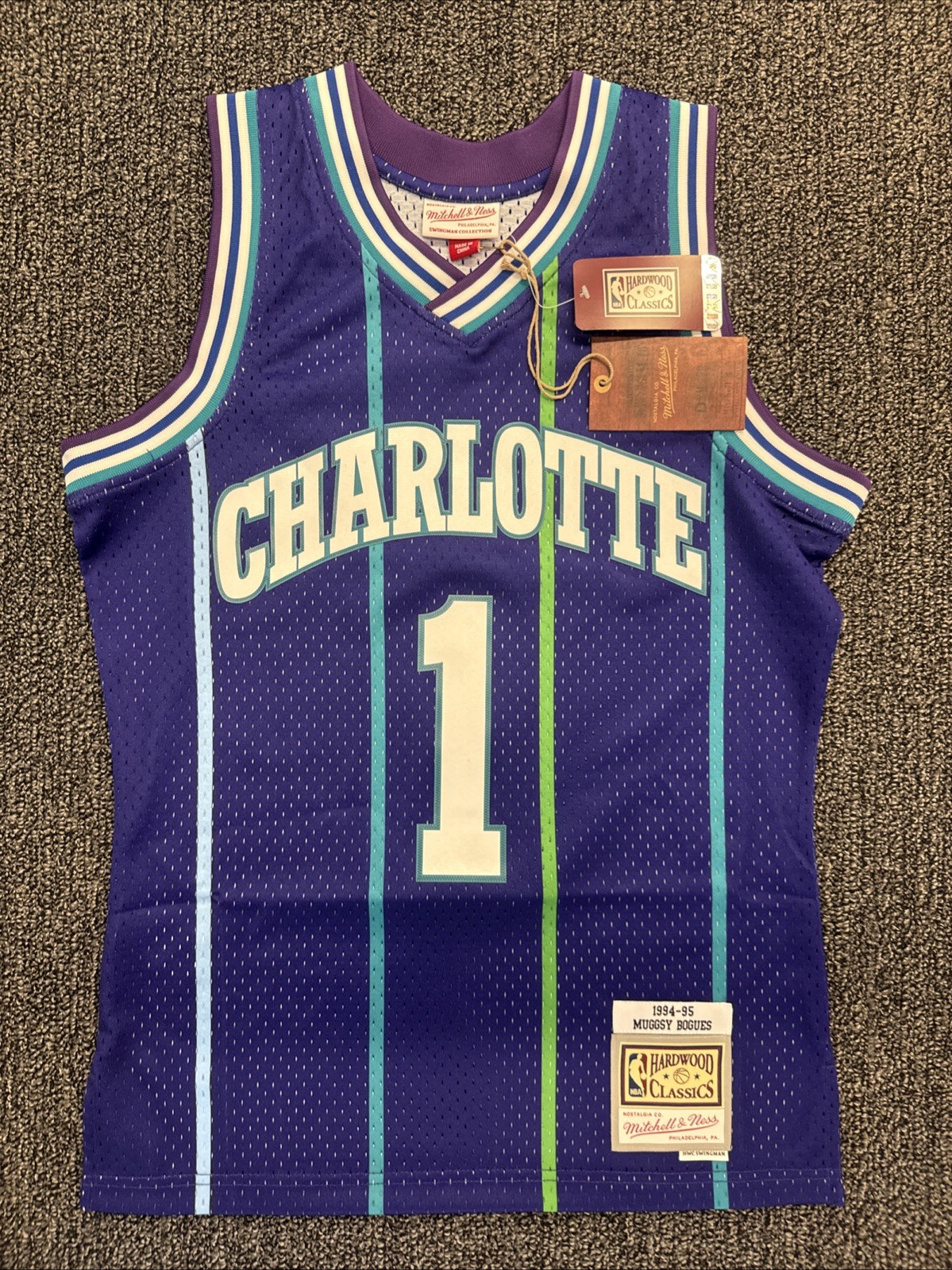 🚀 1994-95 Muggsy Bogues #1 Hornets LMitchell & Ness Swingman Jersey Men’s S NWT