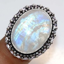 Rainbow Moonstone 925 Silver Plated Ring US 7 Holiday Gifts Most Beautiful JW