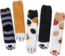 Loritta 5 Pairs Womens Fuzzy Socks Cozy Soft Fluffy Cute Cat Animal Winter Warm 