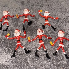 SANTA CLAUS BENDABLE RED FOR HANGING ON STOCKINGS VINTAGE Gumby Like Lot of 6