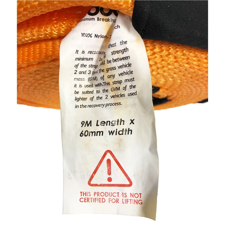 Snatch Strap 8000kg 60mm x 9M Recovery Strap Orange 4x4 Tow Winch Extension SWL - Image 4 of 4