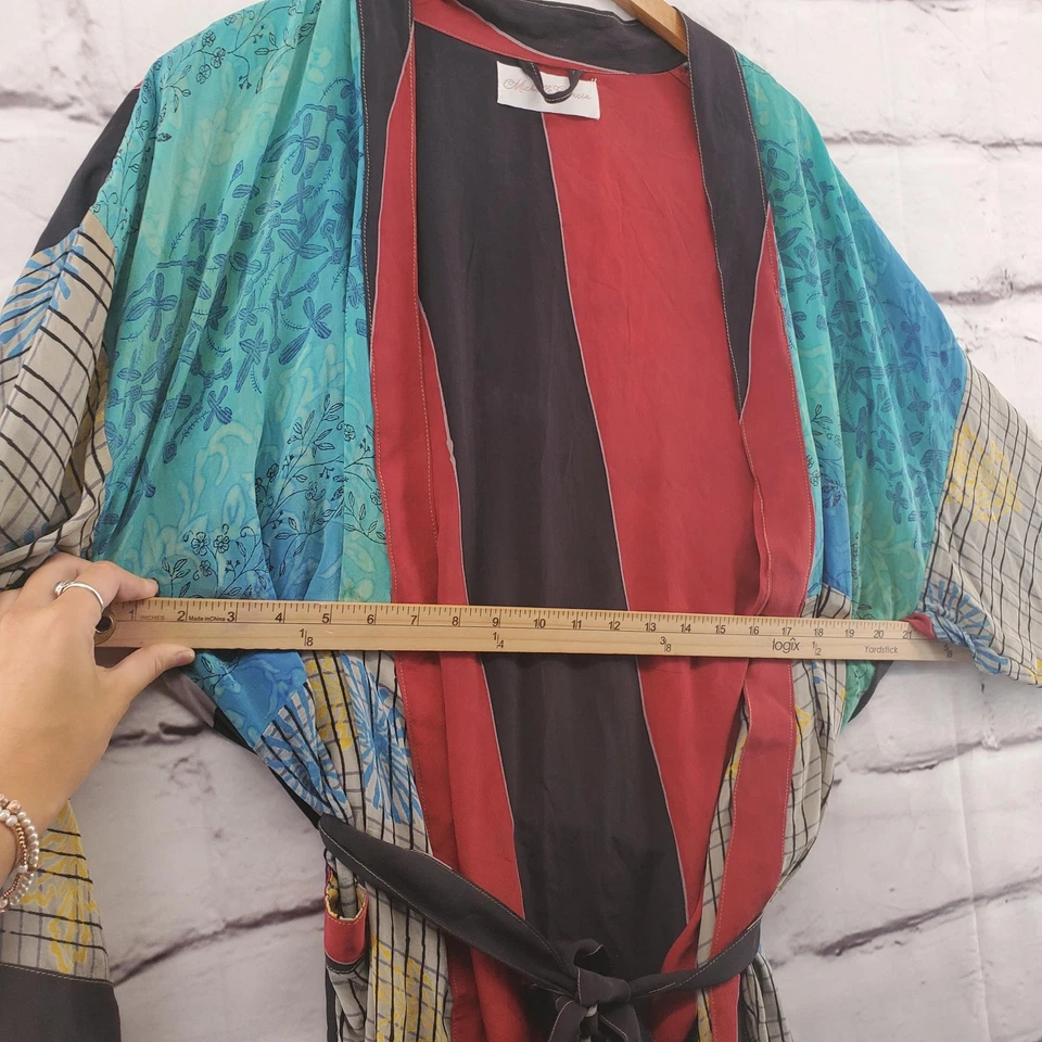 Michelle Garcia Kimono Robe Womens One Size Multicolor Patchwork Belted Duster - Image 4 of 4