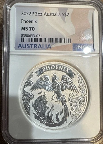 2022P Australia 2oz Phoenix Silver Coin NGC MS70