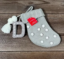 Wondershop Pompom Mini Christmas Stocking With Initial D Charm Grey New