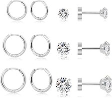 Dainty 6 Pairs Surgical Steel Earrings Sets for Multiple Piercing, Lightweight 1