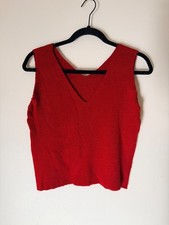 Vintage 90s Red Ribbed Knit Tank Top Made in USA Club Knit Sleeveless