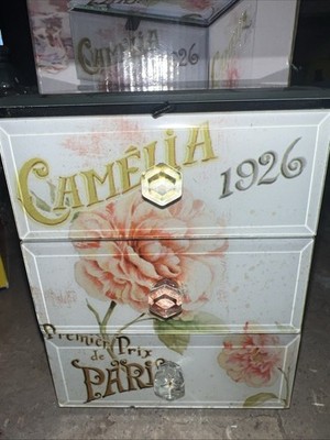 Camelia Premier Prix De Paris crystal  Glass Jewelry Box 3 -drawer 4.5x4x5.75''