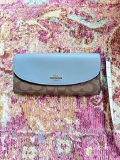 Coach Signature Slim Envelope Wallet Light Khaki Blue Silver