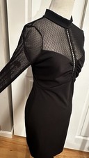 Lulu’s Darling Charisma Black Mesh Sheer Lace Top Midi Dress Collar Neckline