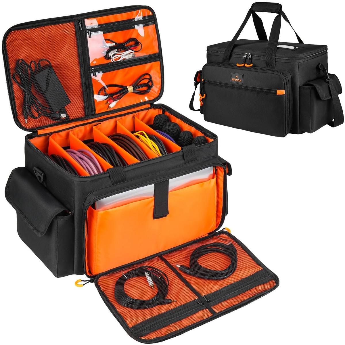 DJ Cable Bag with 5 Reinforced Dividers & 4 Fixed Mic Pockets