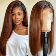 Long Straight Synthetic Lace Front Wigs High Density Ombre Brown Synthetic Wigs