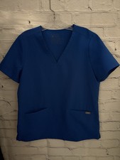 Figs Technical Collection Solid Blue V-Neck 2 Pocket Scrub Top EUC Women's M