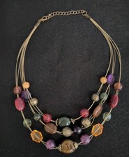 3 Strand Tiered Jeweled Necklace 17" To 10"