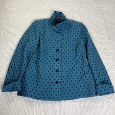 Nina Mclemore Jacquard Stand-Collar Jacket Teal Diamond Size 6