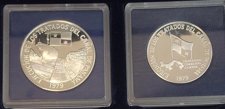 Panama Canal Treaty 1979 Panama 5 and 10 Balboas Ag Proof set - Image 2 of 3