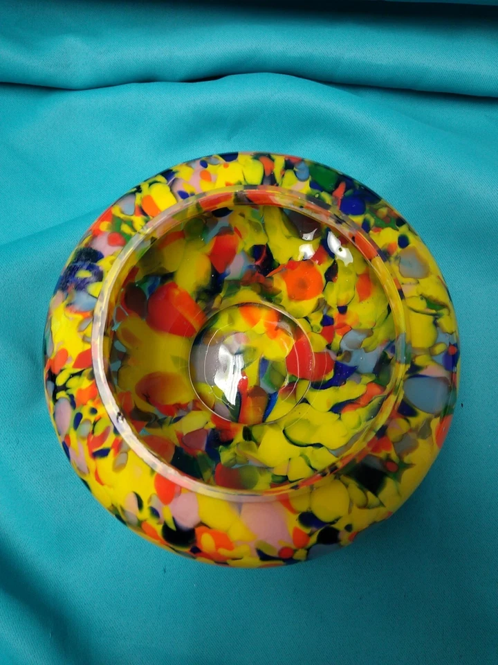 Tigela/prato de doces vintage provável arte Murano com decorações multicoloridas - Imagem 3 de 4