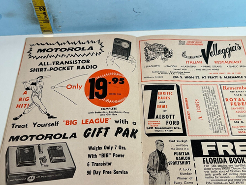 1962 Baltimore Orioles Baseball Official Program v Indians w/Mantle, Maris pic - Picture 11 of 14