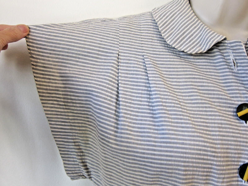 Vintage 1940s Hand Made Seersucker Blue/White Striped Dress Tie Front Sz S or XS - Picture 6 of 13