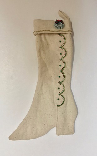 Handmade Christmas Stocking Ladies Boot Made From Heavy Natural Muslin 17in