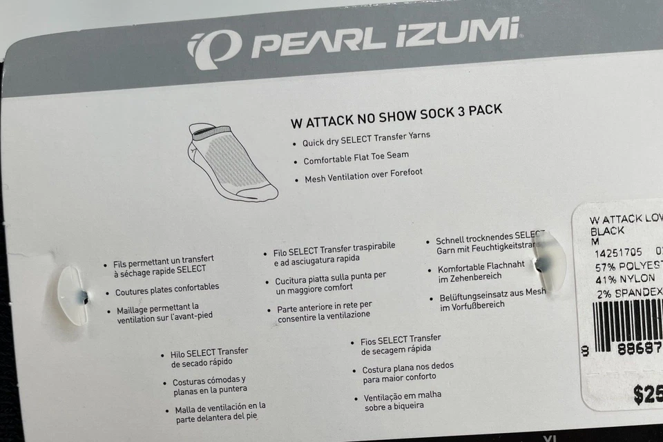Calcetines Pearl Izumi Attack No Show para mujer M negros de secado rápido hechos en EE. UU. 14251705 Foto 2 de 4