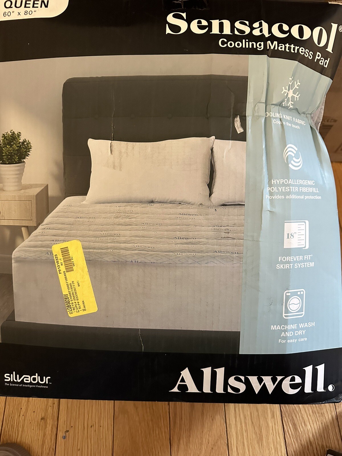 ALLSWELL SENSACOOL COOLING COMFORT MATTRESS PAD Queen 60 X 80 New Box